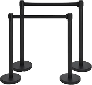 4 Pack Crowd Control Stanchions with 6.6 Ft Retractable Belts, Easy Assembly, Heavy Duty Carbon Steel Crowd Control Barriers, Non Slip Safety Barriers Line Dividers for Events Hotel Bank