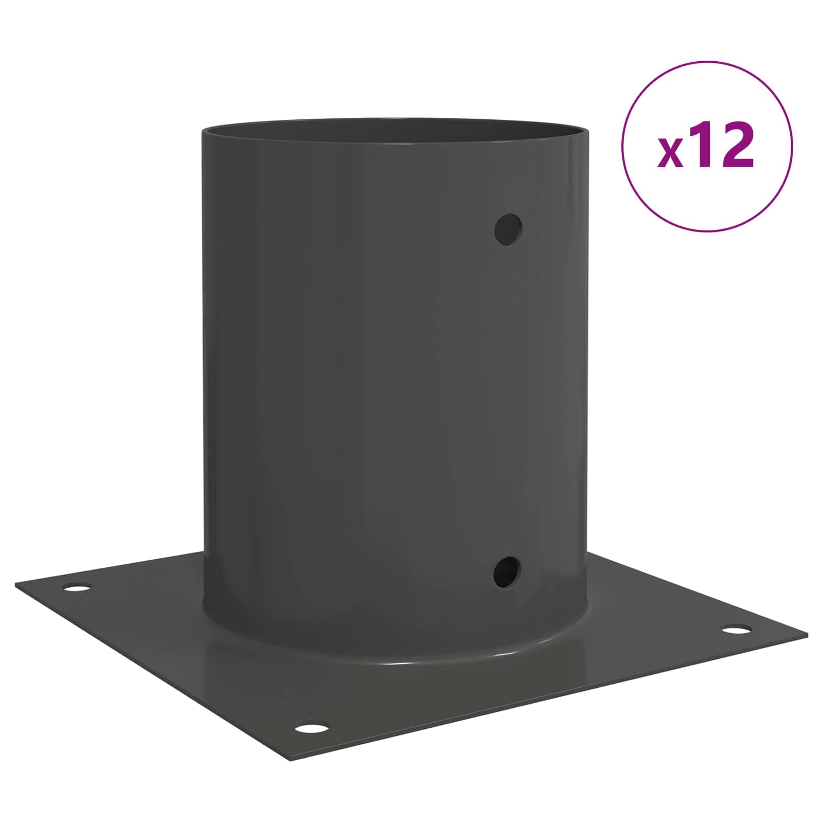 12 x kotwa gruntowa okrągła 18 x 18 x 15 cm, metalowa, antracytowa – wytrzymały śledź do mocowania palenisk i konstrukcji ogrodowych