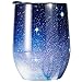 Produktbild Edelstahl Weingläser Stemless Weinglas Doppelwandig Isoliert Weinbecher mit Deckel 340ml Unzerbrechliche Trinkbecher für Champagner, Cocktails, Bier, Kaffee,Tee,Milch, Eis- Sternenhimmel