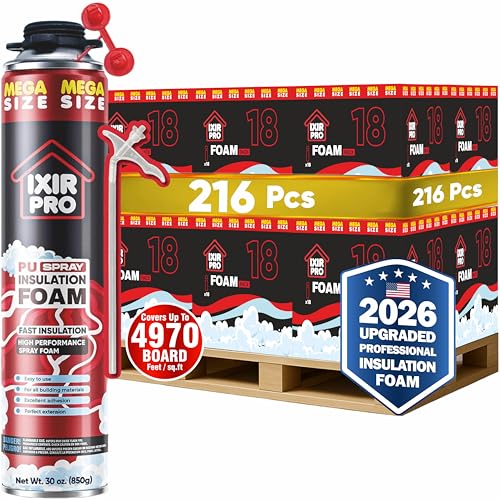 Spray Foam Insulation Can (216 x 30 oz) Expanding Sealant, Mega Size Closed Cell Spray Foam Insulation, High Density, Walls Ceiling Windows Doors