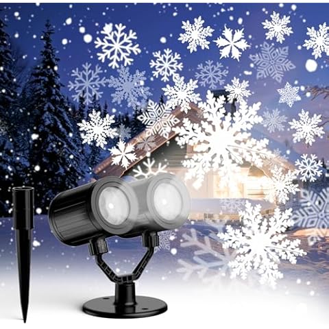Christmas Projector Lights Outdoor Double Head Snowflake Projector Lights Waterproof LED Snowfall Projector Lights for Holiday Cover