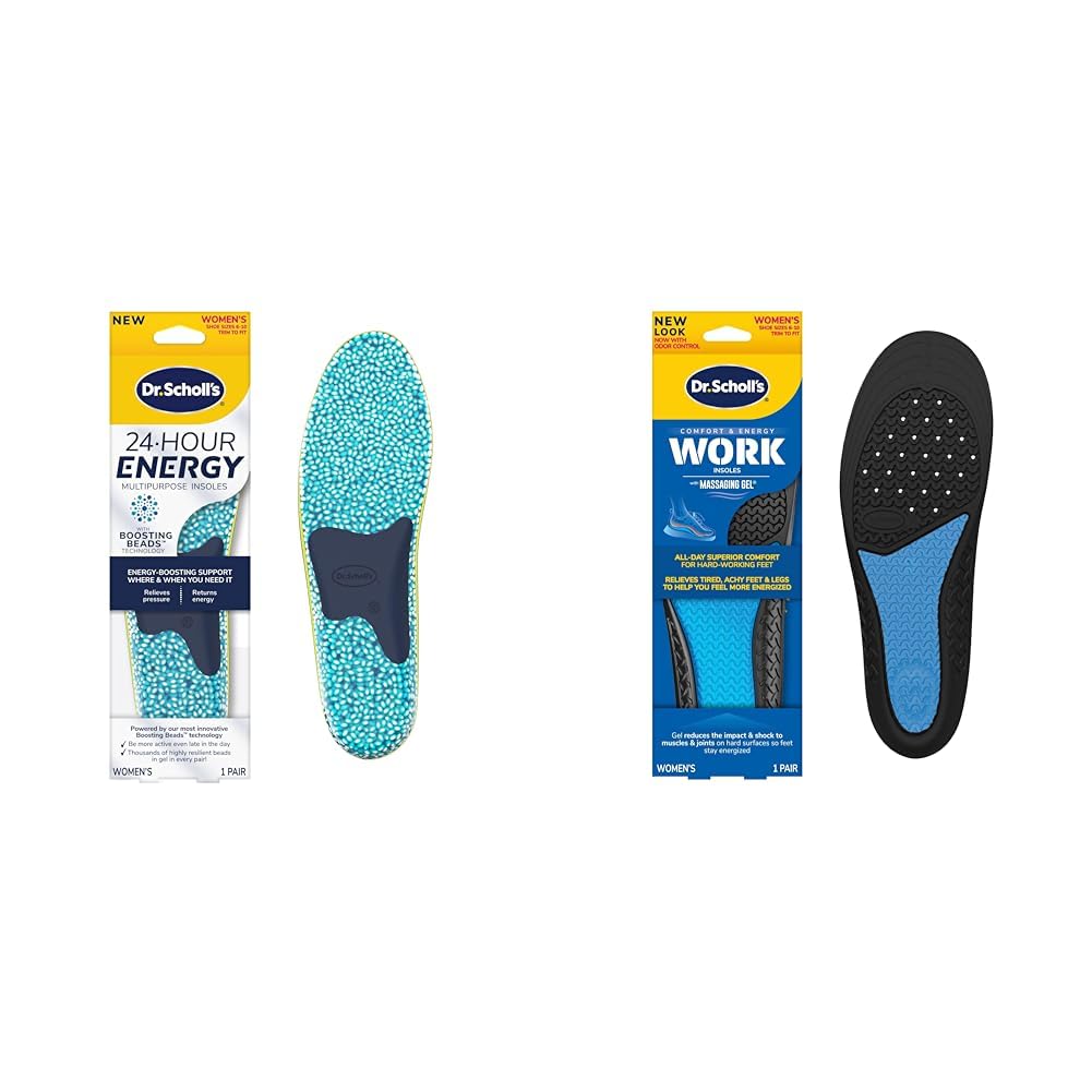Dr. Scholl's24-Hour Energy Insoles & Work All-Day Massaging Gel Insoles for Women, 1 Pair Each