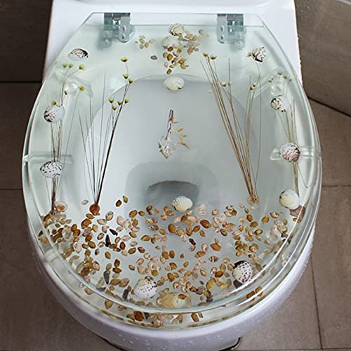 Resin Toilet Seat, Round Soft Close Quick Release 3D Effects Heavy Duty Toilet Seats with Blue Fish Seashells Cover, Acrylic Seats Ocean Series 17 Inch - Image 2