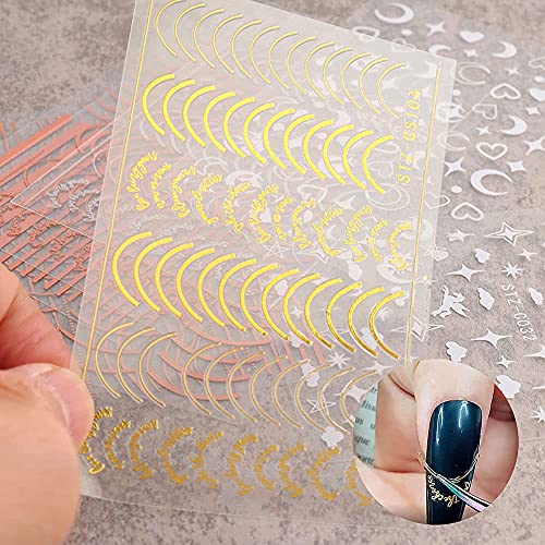 French Line Nail Art Stickers Decals 3D Self-Adhesive Nail Decorations Rose Gold Striping Tape Lines Geometry 3D Slider Sticker Decals For Manicure (Line) #TOP4