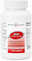 Vista 1 de GeriCare Ferrous Sulfate Tablets 325mg, Elemental Iron 65 mg High Potency Iron Supplement No Artificial Color Additives Dietary Supplement 1000