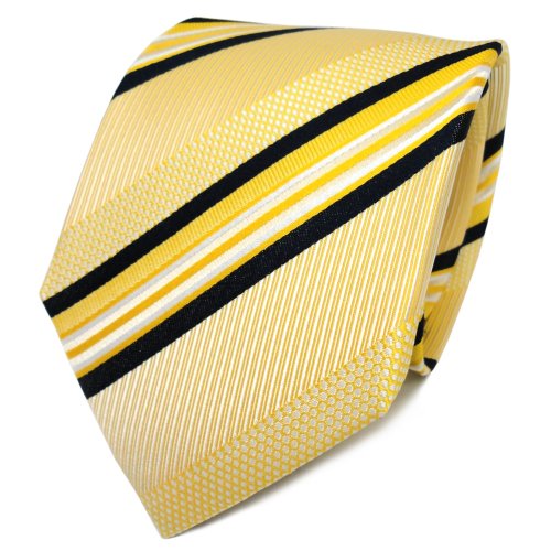 Cravate soie jaune blanc noir rayé par tigertie pour costume homme