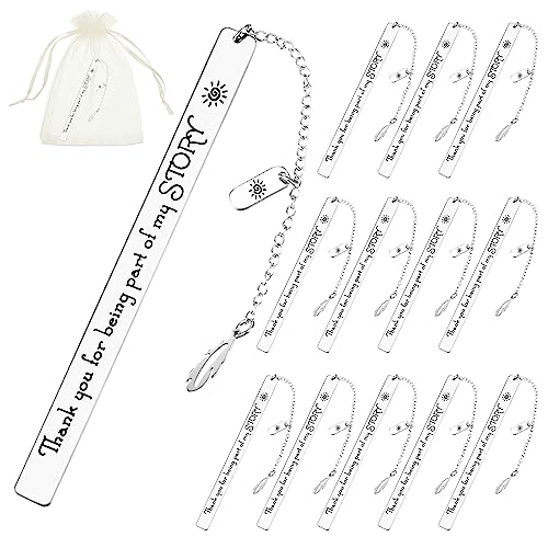 Outus 12 Set Appreciation Gifts for Women Men Bookmark with Chain and Gift Bags for Inspirational Teacher Coworker Valentine Graduation End of Year Retirement Leaving Gift (Thank You)