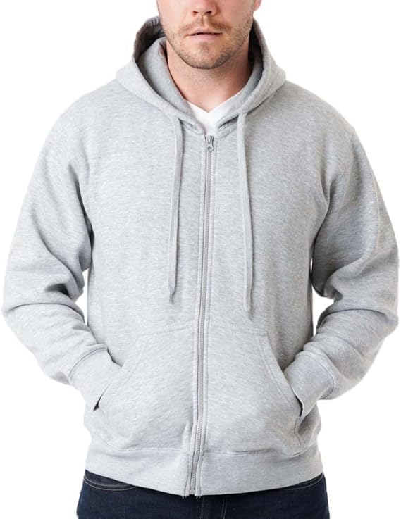 Mens Zip Up Hoodie 300GSM Fleece Plain Pullover Zipped