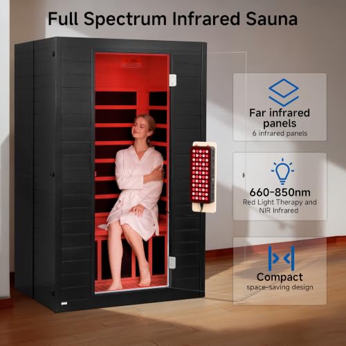 Infrared Sauna, 2 Person Home Sauna with Red Light Therapy Black - Image 5