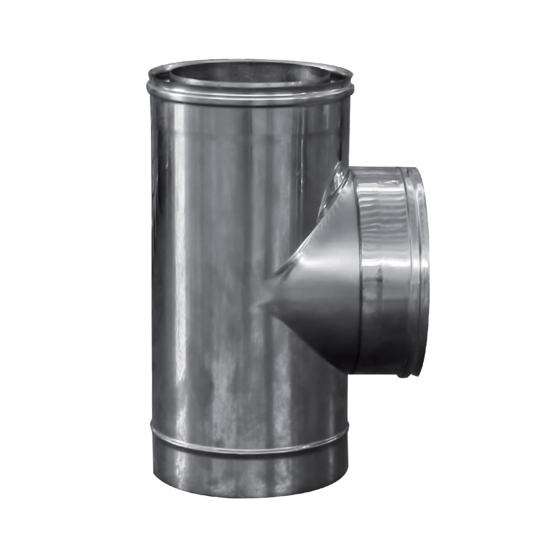 Raccordo a T 90° Coibentato Doppia Parete in Lana di Roccia - in Acciaio Inox AISI 304 BA SP. 5/10 – per Camini (Ø80-130 mm)