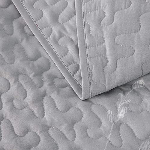 Exclusivo Mezcla Reversible Boho Quilt Set Queen Size, 3 Pieces Flowers Grey All Season Bedspreads, Ultra Soft Floral Coverlet Bedding Set with Printed Pattern (1 Quilt, 2 Pillow Shams)