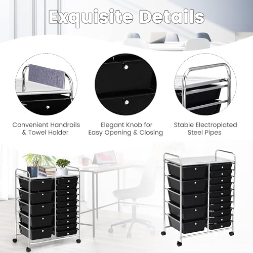 Image of LDAILY 15 Drawer Rolling Storage Cart, Rolling Cart with Drawers for Classroom, Art Supply Craft Organizer on Wheel with Metal Frame & Handles for Home Office School