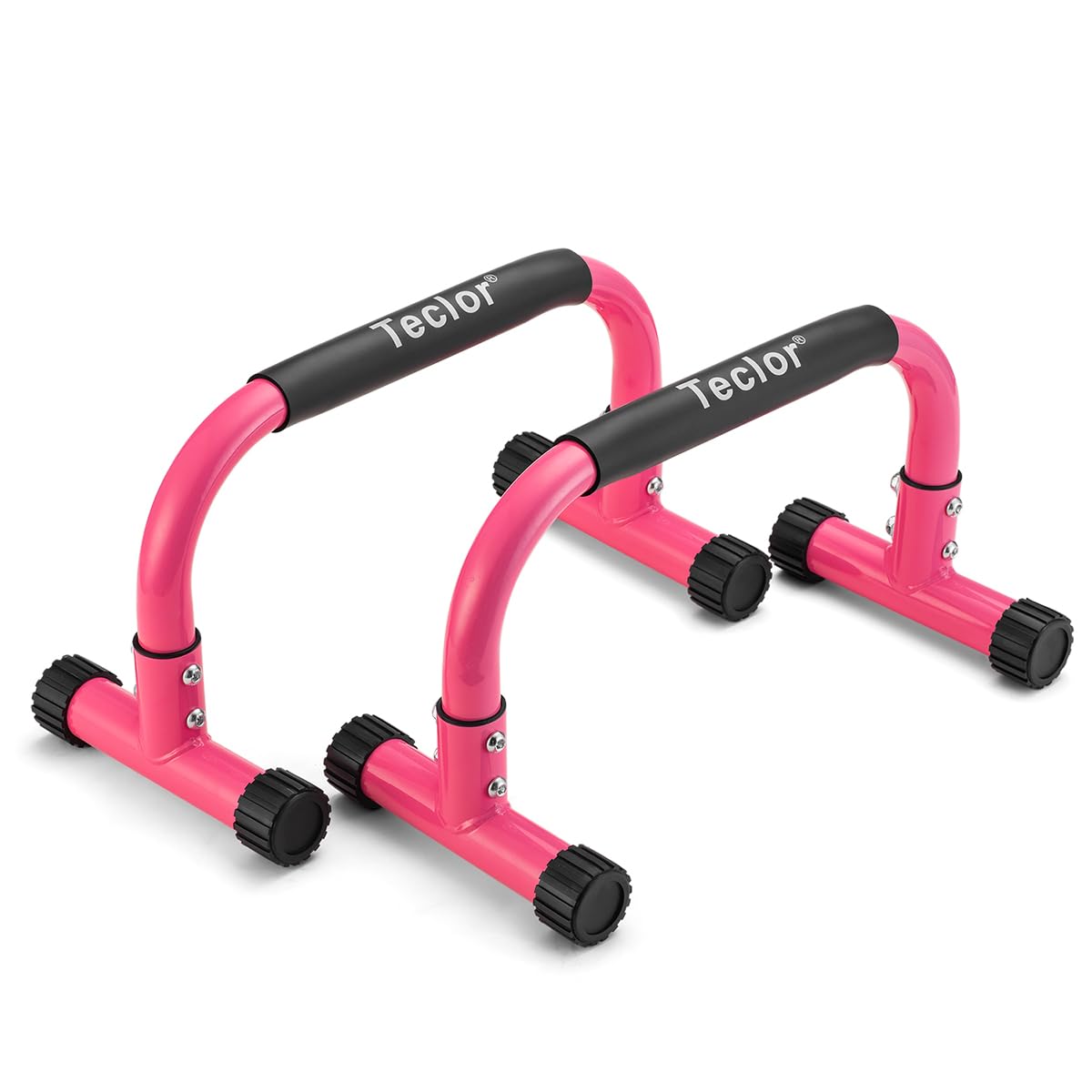 Teclor Barra de flexión de 24 cm de alto, barra paralela ideal para asiento en L, estructura de acero resistente, color rosa para hombres y mujeres, soporte completo y salsas de inmersión, resistente