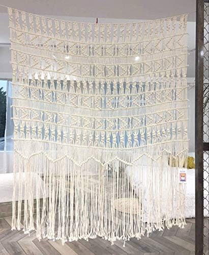 FLBER Macrame Curtain Macrame Wall Hanging Macramé Handwoven Boho Wedding Backdrop Kitchen Curtains,52" Wx56 H