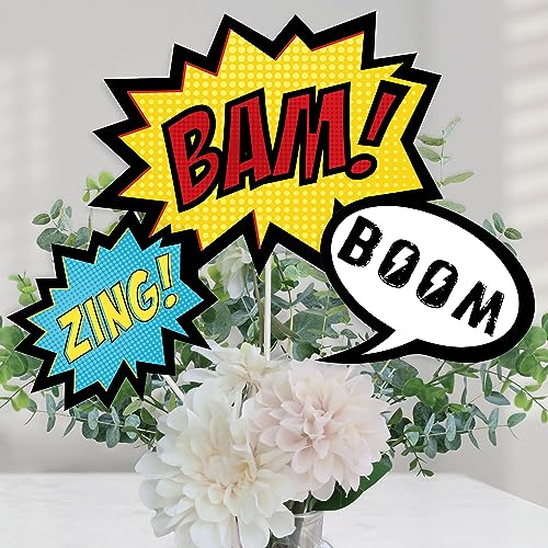Bam Superhero Party Centerpiece Sticks - Table Toppers - 15pc