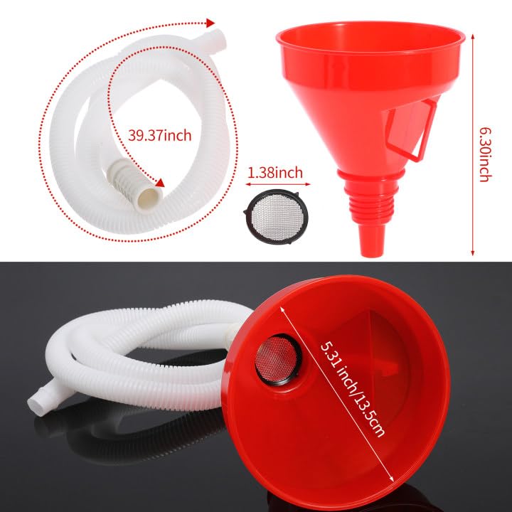 Nayciiy Wide Mouth Oil Funnel with 100cm Long Hose and Mesh Screen - Universal Funnel for Car, Automotive, Kitchen, Engine, Gas, Fluid, Liquid Use