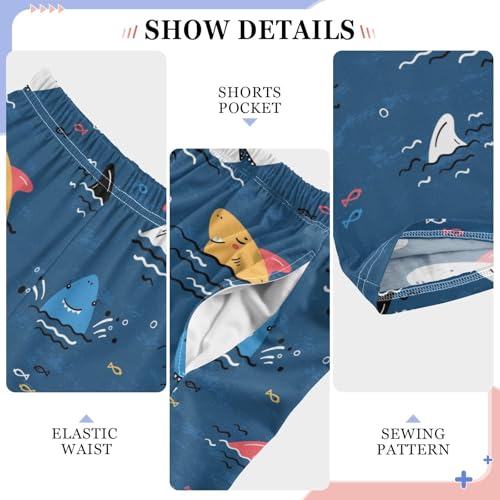 Shark Fin Print Boys Long Pants Soft Trousers Elastic Waist Kids Lounge Bottoms with Pockets S-XL4