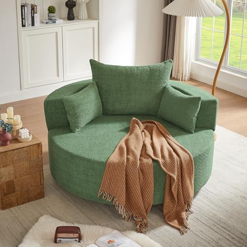 Sillón con base giratoria 360° y tapizado chenille verde miniatura 1