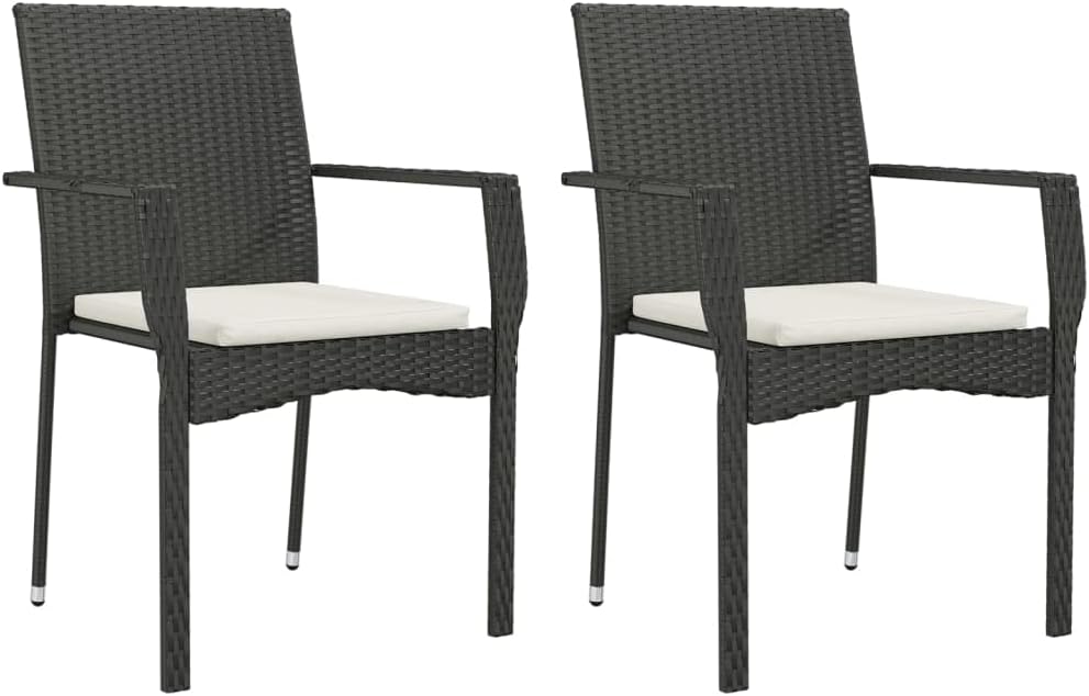 Patio Chairs with Cushions 2 pcs,Camping Chair,Armchairs,Lawn Chairs,Deck Chair,Club Chairs,Bistro Chairs,Lounge Chairs,High Back Chairs,for Garden,Backyard,Lawn,Porch,Poolside,Poly Rattan Black