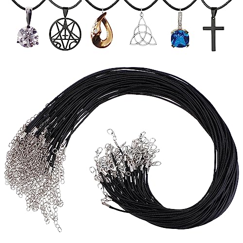 Prasacco 50 Stück Schwarze Halsketten Kordel, Schnur Dünn Schmuckband Karabinerverschluss Wasserdichte Geflochtene Lederhalskette für Damen für die Herstellung von Halsketten, Armbändern