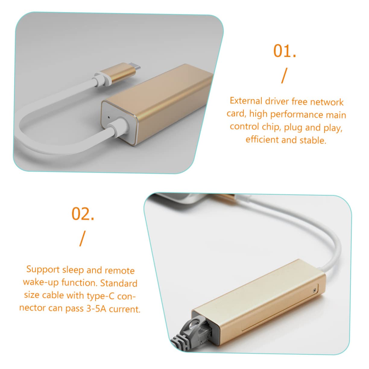 Mikikit Adaptateur Ethernet 3 Pièces Convertisseur Ethernet USB-c Adaptateur pour Accessoire Dordinateur Portable
