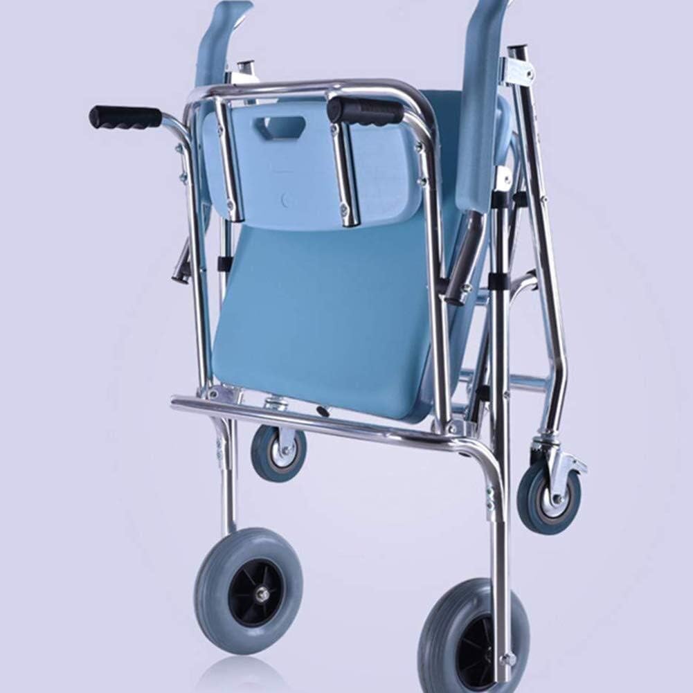 Heavy Duty Shower Chair with Back and Arms, Bathroom Wheelchairs Bedside Commodes Wheelchair Foldable Toilet Chair Lightweight Aluminum Alloy Waterproof, with Folding footrest Toilet, Suitable for Peo -