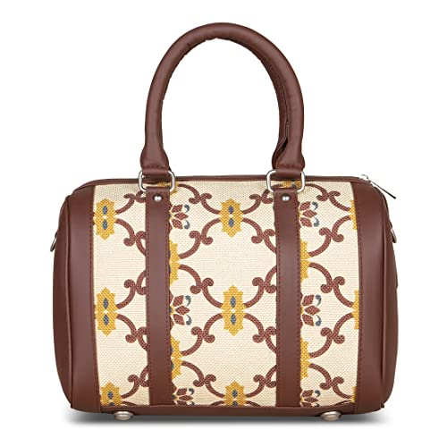 Image of ZOUK Women's Handcrafted Off White Printed Handbag for Office and College