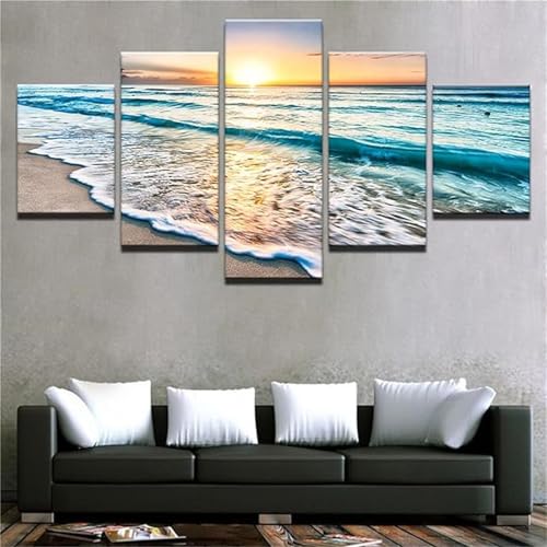 Diamond Painting Kit Complet 5 Pièces Coucher de soleil plage 125x63cm