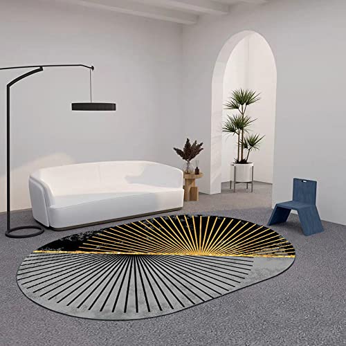 Tapis Salon Moderne Design Tapis Lignes dorées surpiqûres Noires Grises Chambre Poils Ras Tapis Antidérapant Tapis Doux 80 x 120 cm Cover