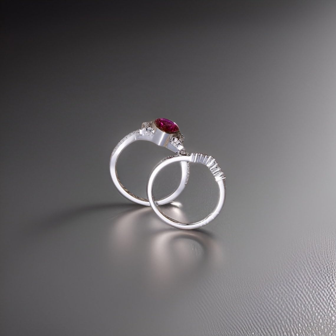 Sterling Silver Unique Ring Set Pear Cut Ruby Ring For Women