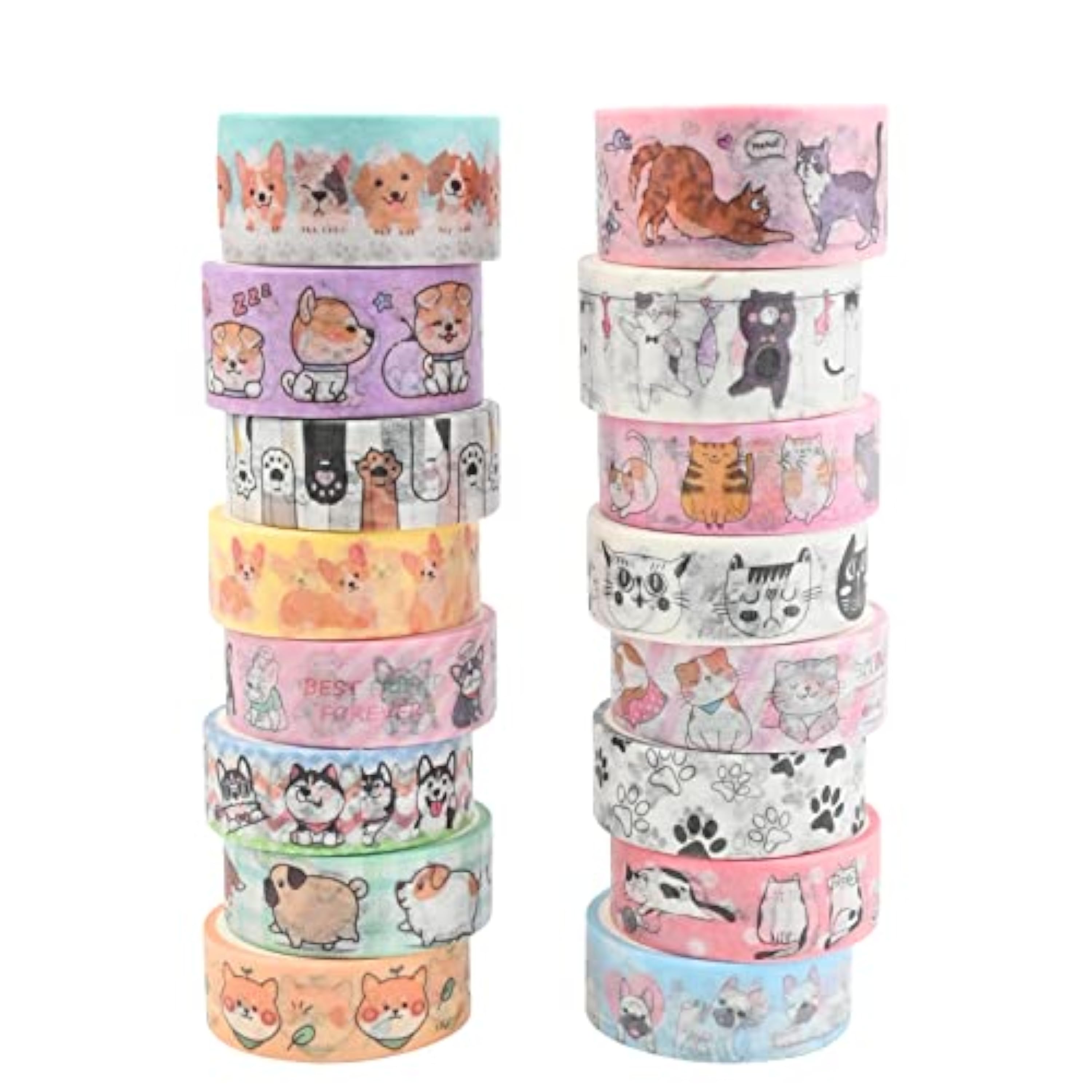 16 Rollos Washi Tape Set Lindo Mascotas Cinta Adhesiva Decorativa Kawaii Perro Gato Cinta Decorativa Washi Pegatinas Estéticas Washi Cinta Pastel para Scrapbooking Manualidades Envoltorio de Regalo
