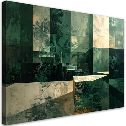 Feeby tableau intisse grand format 115x70 cm architecture abstraite vert et beige