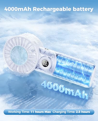 Image of 2026 Upgrade 3 In 1 Handheld Portable Turbo Fan with Ice Cooling,Rechargeable 100 Speed Mini Personal Fan 10500 RPM Small Pocket Fans Makeup fan for Outdoor,Office,Camping,Travel-White