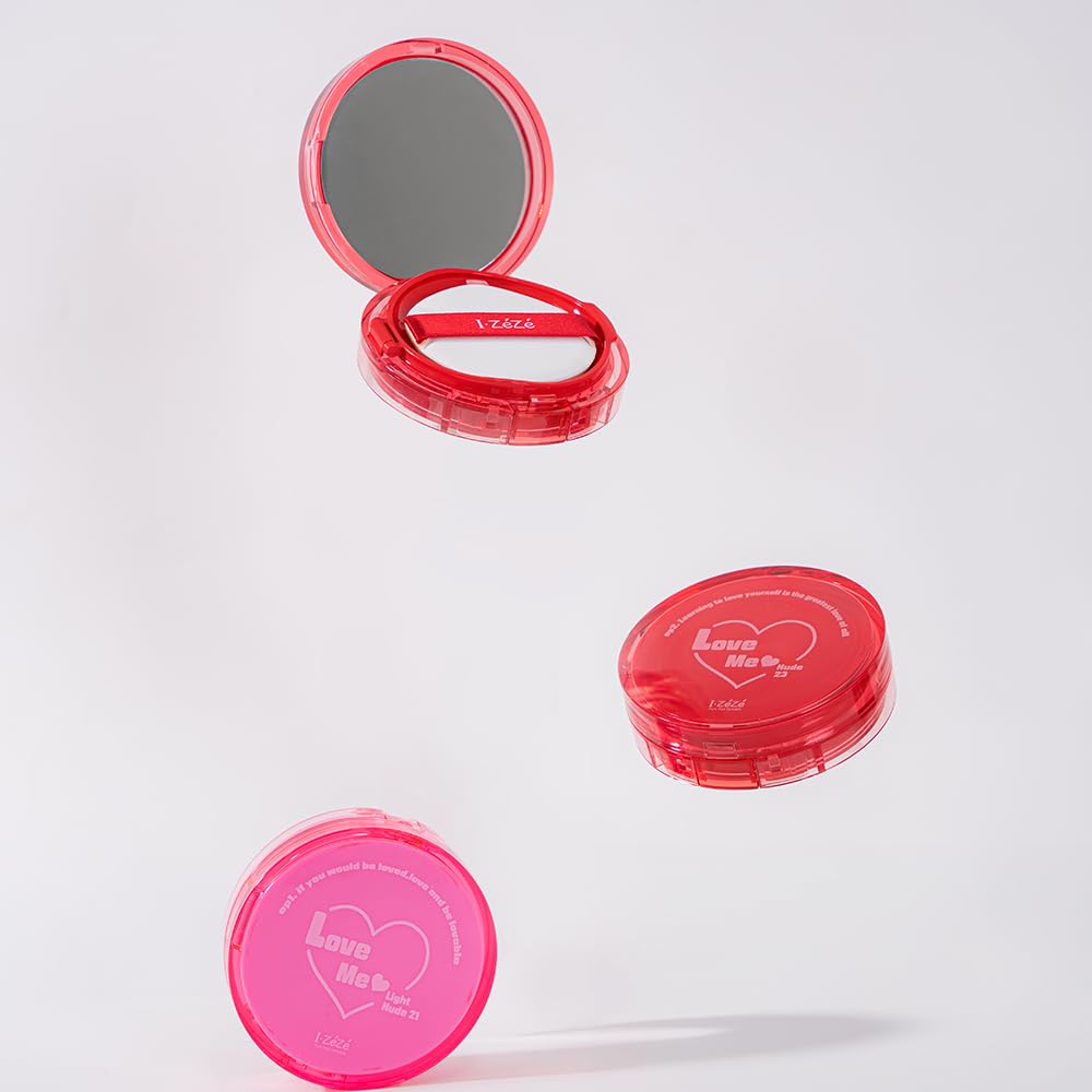 IZEZE Love Me Cushion 0.49 oz, 14g (#21 Light Nude) | Glow Finish, High Coverage, Makeup Cushion for All Skin Types