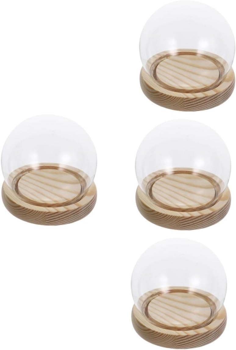 PRETYZOOM 4pcs Landscape Glowing Glass Dome Base Elegant Eternal Flower Display Cover for Home Decor Table Centerpiece and Decoration