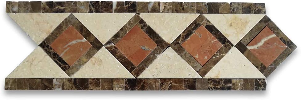 Stone Center Online Venice Rojo 4.4x12.9 Marble Mosaic Border Listello Tile Polished Kitchen Bath Wall Floor Backsplash Shower 1 Piece