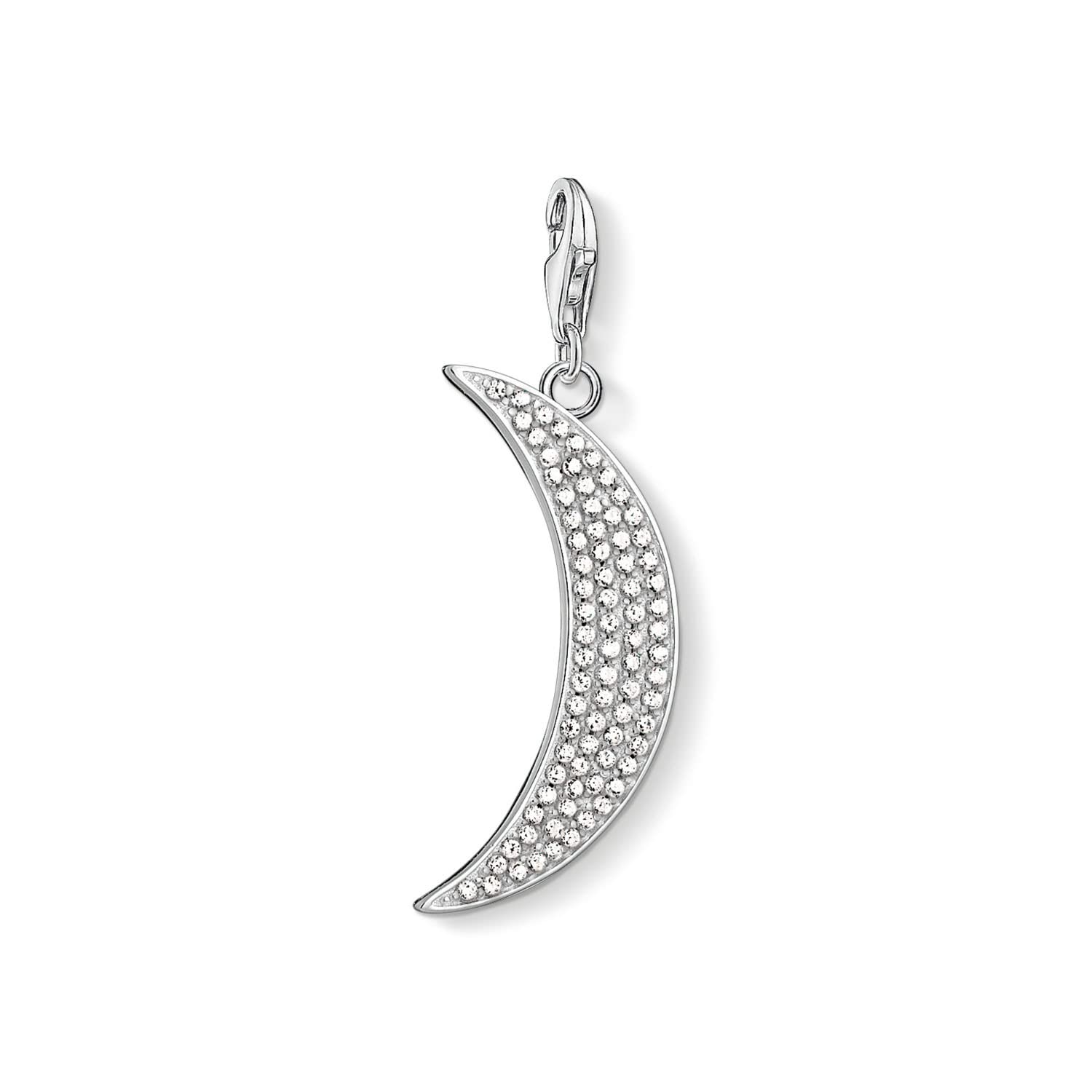 Thomas Sabo Women's Gray Jewellery, One Size, Moon Pavé Charm Pendant