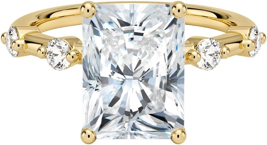 1.7mm 5 Stone Moissanite Engagement Ring, 1-5CT E-F Color VVS1-VVS2 Clarity, 925 Sterling Silver & 10K, 14K, 18K Solid Rose White Yellow Gold, Ideal Gift for Women