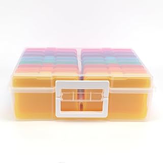 4" x 6" Photo Cases and Clear Craft Keeper with Handle - 16 Inner Cases Plastic Storage Container Box (Multi-color)