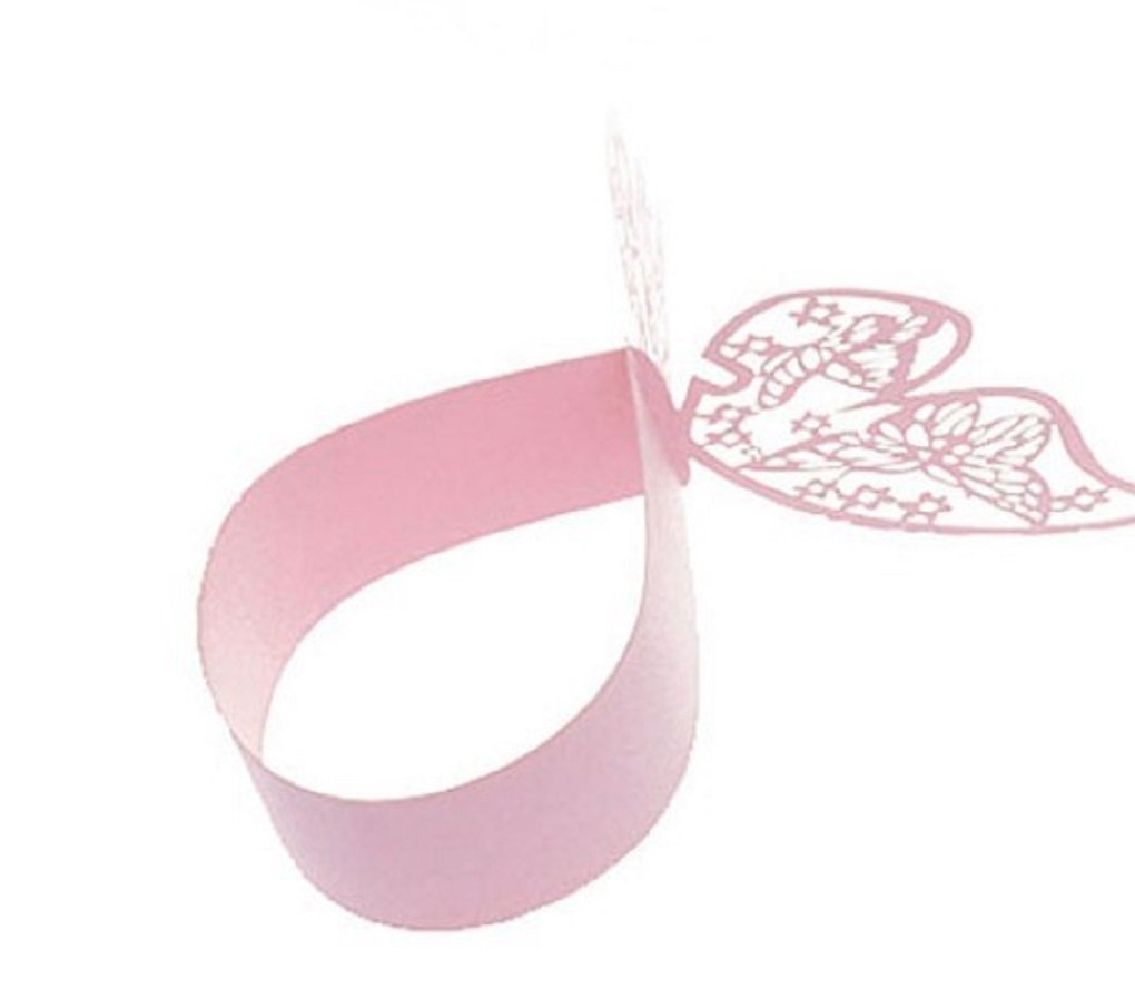 Laser Cut Paper Butterfly Napkin Rings Wedding Party Table Decoration-Various Colors-24 Pcs (Pink)