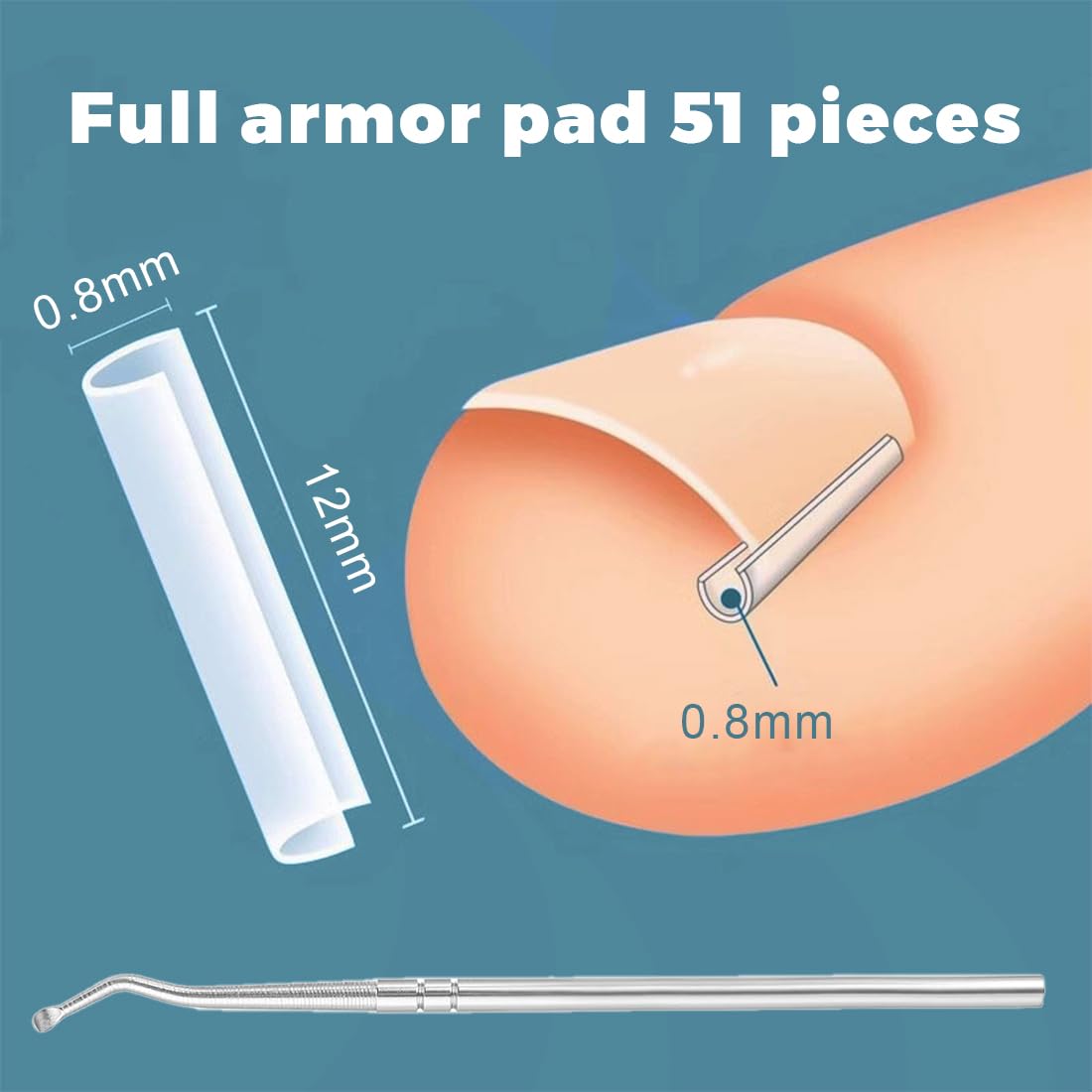 51 Piezas Juego de correctores para uñas encarnadas: tiras alisadoras de uñas sin dolor con elevador de uñas: kit de herramientas para uñas encarnadas de fácil uso