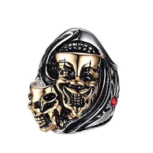 PAMTIER Men s Stainless Steel Gemini Ghost Double Skull Head Ring Cool Biker Jewelry Silver Gold Size 8