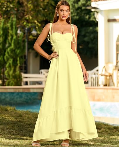Image of GLNEGE Women's Summer Corset Wedding Guest Maxi Dress Spaghetti Strap Ruffle Formal Dresses Flowy A Line Tea Party Sundress