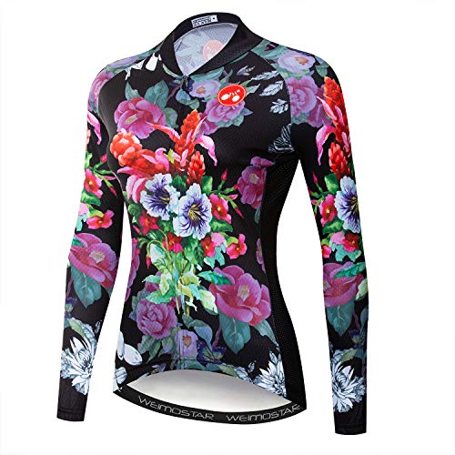 Women's Cycling Jersey, Long Sleeve Bike Jersey, Flowers Shirt Team Bike Clothing Comfortable