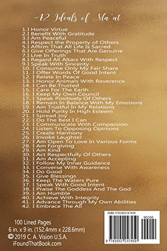 42 Ideals of Ma'at: Sacred Positive Confessions Gold Softcover Lined Writing Journal Notebook Diary | Ancient Egyptian Goddess Spiritual & Moral Affirmations | 100 Cream Pages | Divine Kemetism - Image 2