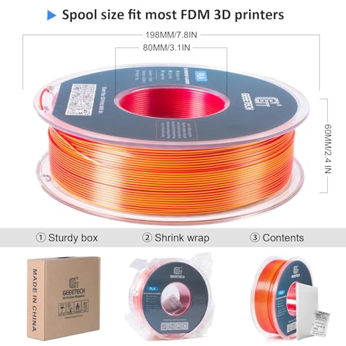 Image of Geeetech Silk PLA Filament 1.75mm Silk Dual Color Filament, Coextrusion Dichromatic Metal-Like Shiny Consumable 1kg (2.2lbs) 1 Spool, Dimensional Accuracy + /- 0.02 mm, Gold Red