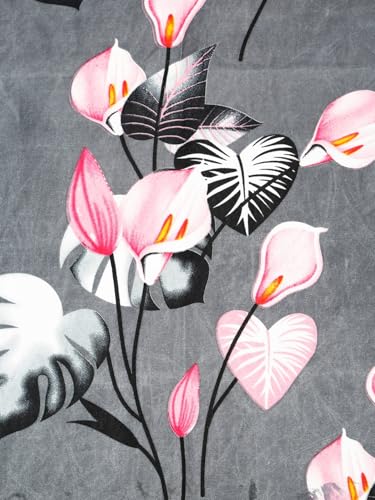 Image of Fashion String 144TC Microfibre Tropical Floral Print Charcoal Grey Double Bedsheet with 2 Pillow Covers
