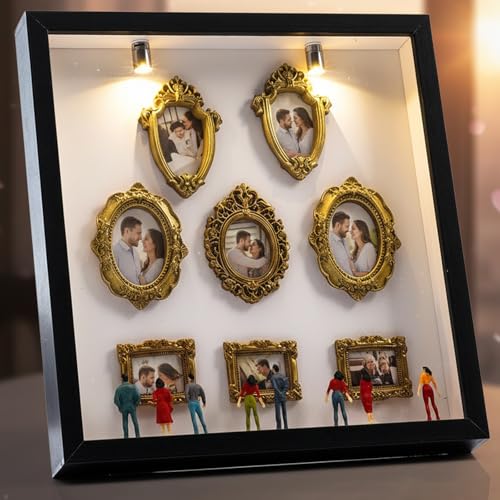 DIY Mini Gold Frames Silhouette Box, Upgrade Shadow Box Frame Kit with Gold Mini Frames & Figurines, Celebrate Your Unique Memories in Style, for Anniversary, Wedding, Birthday & Home Decor
