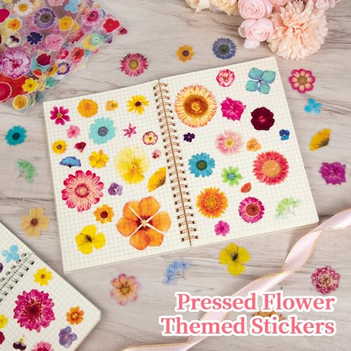 360 stickers de flores prensadas en 20 hojas miniatura 5