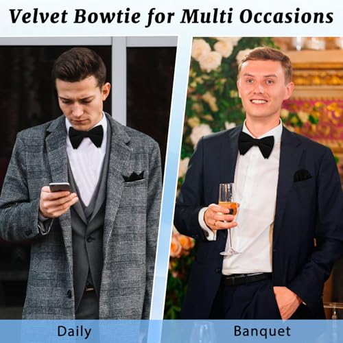 Image of Luckyvestir Velvet Bow Tie Oversized Bow Ties for Men Adjustable Black Clip on Bowtie for Tuxedo Shirt Wedding Prom